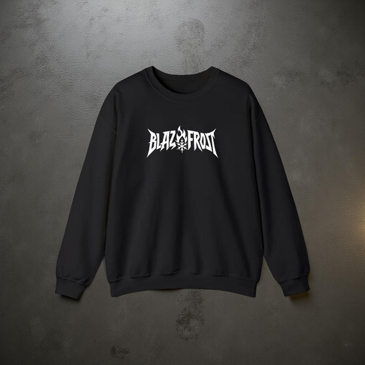 Blaze & Frost Logo Crewneck Sweatshirt — Black Metal Graphic Pullover