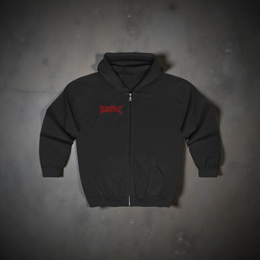 Zip Hoodie — Bloodfrost Logo & Tribal Heart Graphic Full-Zip Sweatshirt