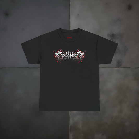 Metal Band Graphic Tee — Gothic Dripping Logo & Spinal Wings Back Print