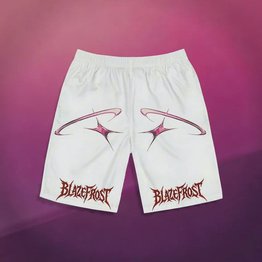 Men's Board Shorts — Pink Star Halo Graphic with 'BLAZEFROST' Logo